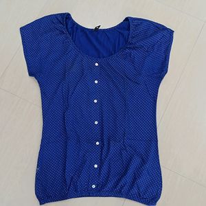 Blue And Gold Polka Dots Top