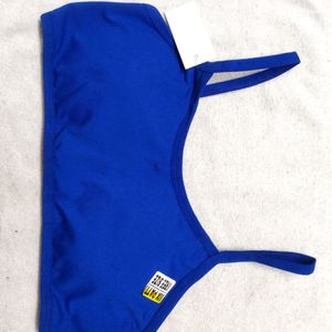 Nevy Blue Padded Sport Bra With Back Pattern