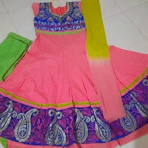 Pink And Blue Embroidered Anarkali Suit & Set