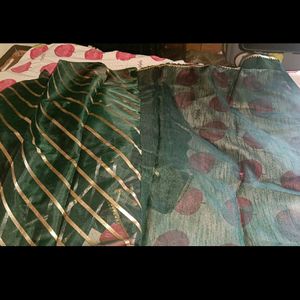 New Tissue Green Saree Attached Bluse Piece