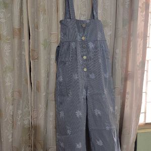 Grey High Waisted Dungaree Jumpsuit