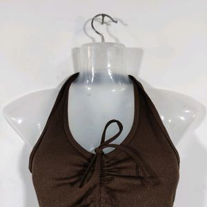 Brown Ruched Crop Top (Women)