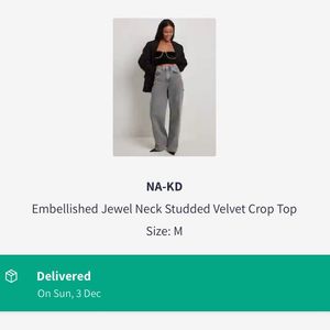 Na-kd Embellished Velvet Top