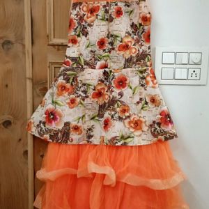 Orange Girls Gown Dress With Shrug