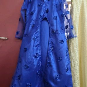 Lemon And Blue Ethinic Gown With Jacket