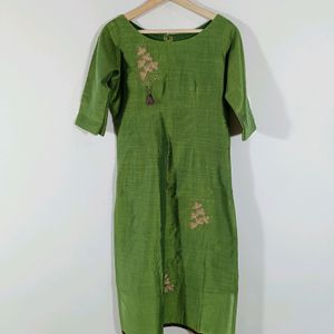 Green & Brown Embroidered Kurta Set (Women)