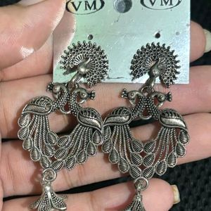 Oxidised Earrings With Peacock Design