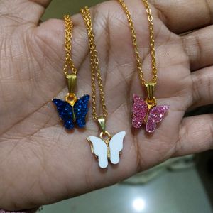 Gold Plated Butterfly Chains Pack Of 3