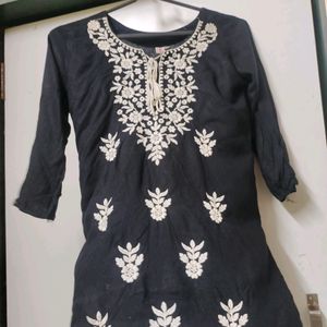 Black Chicken Kari Work Short Kurti