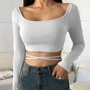 Square Neck Waist Tie Crop Top