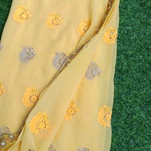 Beautiful Yellow Embroidered Saree Pure Chiffon