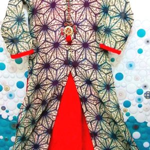 Designer Silk Kurti With Rayon Red Inner