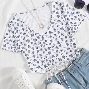 A White Floral Crop Top