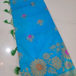 Sky Blue Banarasi Soft Silk Saree