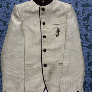 Mens Beige And Brown Silk Blend Sherwani Set