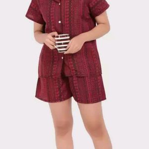 Maroon Night Suit Set