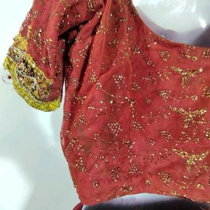 Brown And Olive Embroidered Lehenga (Women's)