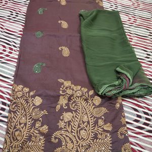 Pure Cotton Suit Coffe And Mehendi Colour