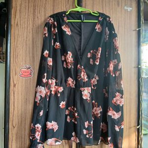 Women Floral Top Black