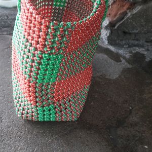 Hand Made Red With Green Wire Bag