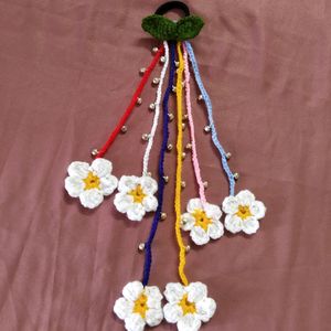 Crochet Hair Rubber Band With 6 Flowers