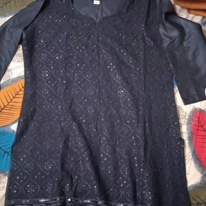 Women Navy Blue Embroidery Kurti