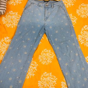 Faded Blue Denim Floral Jeans on Sale👖