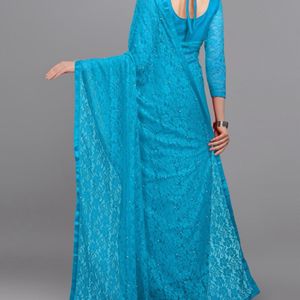 BLUE NET SAREE (New With Fall Piko)