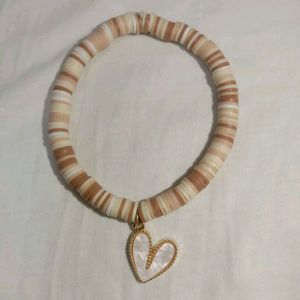 Aesthetic Coffee Brown Bracelet With Heart Charm