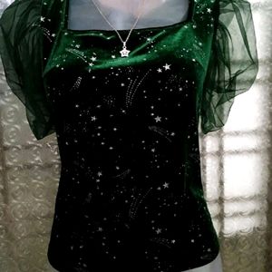 Bottle Green Embellished Shein Top✨️