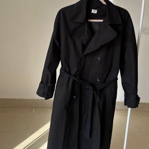 Oversized Black Cotton Trench Coat