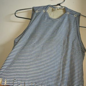 White Blue Stripes Baby Crop Top With Buttons