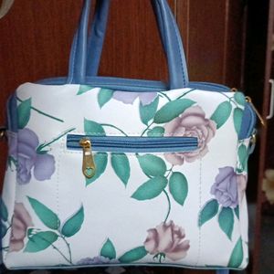 White Blue Floral Hand Bag