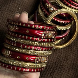 Golden N Red Bridal Bangles ( Pack Of 20)