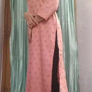 "Elegant Pink Embroidered Kurta with Golden Polka