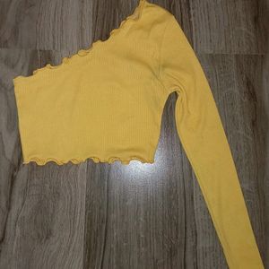 Yellow Ribbed Crop Top. (Stretchable)