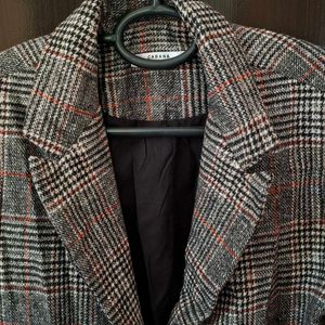 Grey Checked Wool Blend Coat