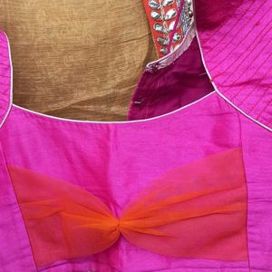 Yellow Saree With Heavy Pink Border And blouse!