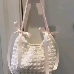 Crochet Popcorn With Ribbon Handbag