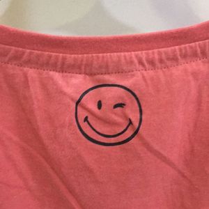 SmileyWorld Abstract T-shirt In Coral Pink Colour