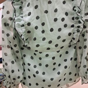 Polkadot Black And Light Green Top