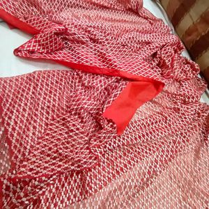 Heavy Red Net Saree