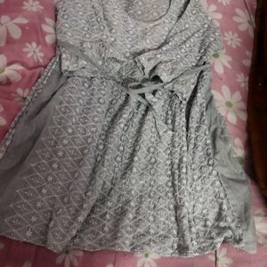 Grey Chikankari Short Gown Frock