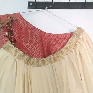 Lehenga, blouse with rust Dupatta