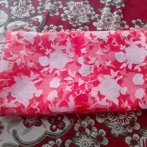 Tomamto Red Organza FABRIC Sparkle Flower Pattern