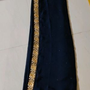 Navy Blue Saree Golden Work Stone Without Blause