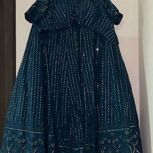 Teal Blue Lehenga With Beautiful Lace Work