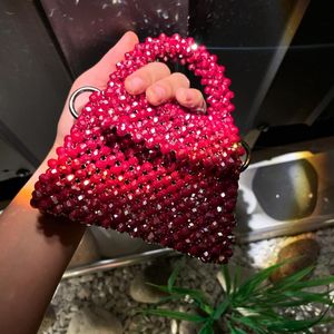 Pretty Red Color Beads Bag