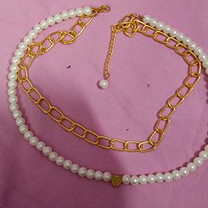 2 Layered Pearl & Gold Plated Chain