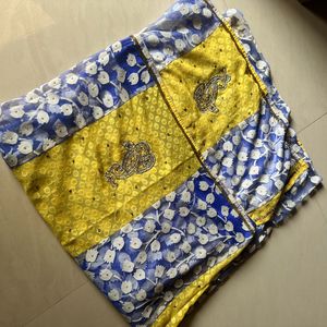 Net Yellow Nd Blue Combination Saree🎉